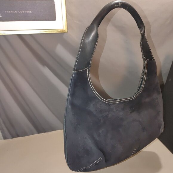 Salvatore Ferragamo Hobo Bag Black Leather Suede White Stitching Italy - Picture 9 of 16